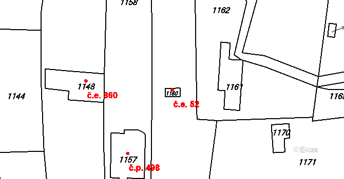 Štýřice 52, Brno na parcele st. 1160 v KÚ Štýřice, Katastrální mapa