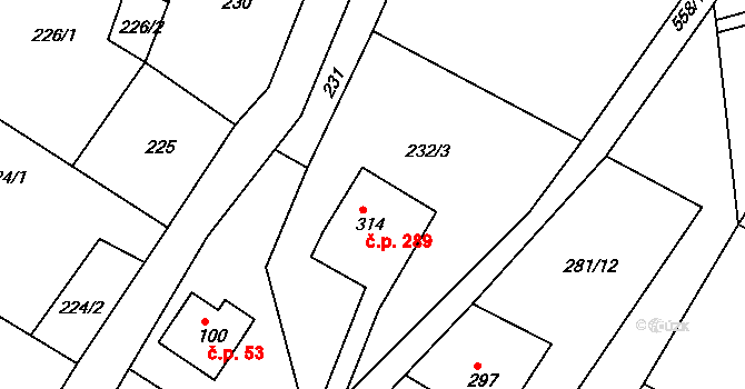 Dolní Poustevna 289 na parcele st. 314 v KÚ Dolní Poustevna, Katastrální mapa