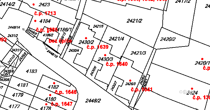 Řečkovice 1640, Brno na parcele st. 2430/3 v KÚ Řečkovice, Katastrální mapa