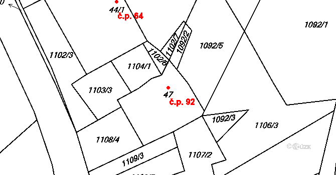 Dlouhá Stropnice 92, Horní Stropnice na parcele st. 47 v KÚ Dlouhá Stropnice, Katastrální mapa