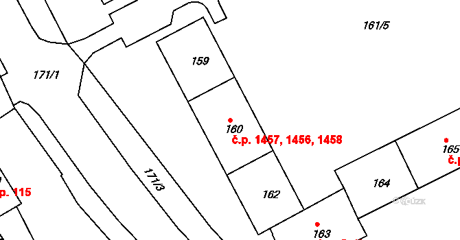 Sokolov 1456,1457,1458 na parcele st. 160 v KÚ Sokolov, Katastrální mapa