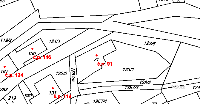 Heřmanov 91 na parcele st. 71 v KÚ Heřmanov, Katastrální mapa