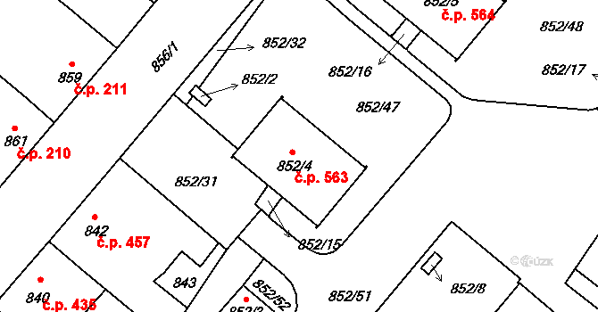 Suchdol nad Lužnicí 563 na parcele st. 852/4 v KÚ Suchdol nad Lužnicí, Katastrální mapa