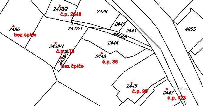 Dejvice 36, Praha na parcele st. 2443 v KÚ Dejvice, Katastrální mapa