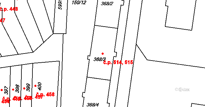 Neředín 514,515, Olomouc na parcele st. 368/3 v KÚ Neředín, Katastrální mapa