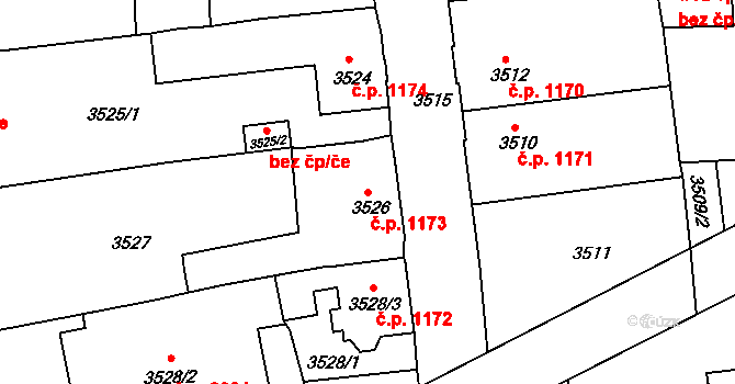 Česká Lípa 1173 na parcele st. 3526 v KÚ Česká Lípa, Katastrální mapa