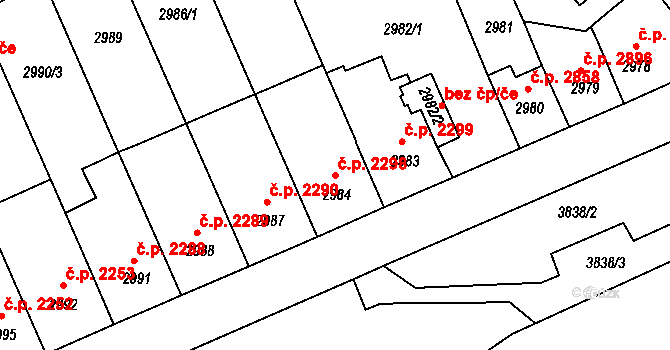 Chomutov 2298 na parcele st. 2984 v KÚ Chomutov II, Katastrální mapa