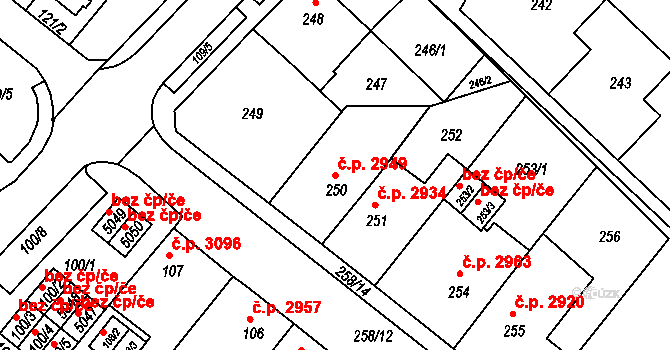 Chomutov 2949 na parcele st. 250 v KÚ Chomutov II, Katastrální mapa