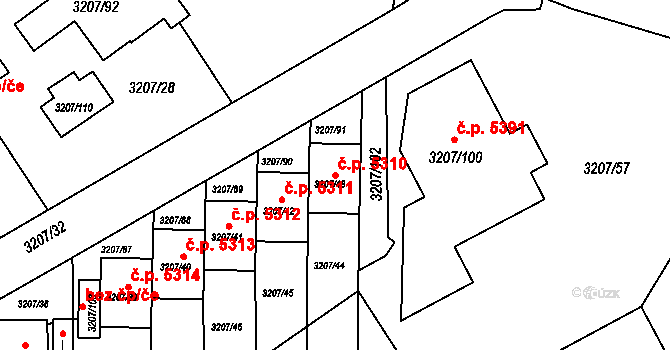 Chomutov 5310 na parcele st. 3207/43 v KÚ Chomutov II, Katastrální mapa