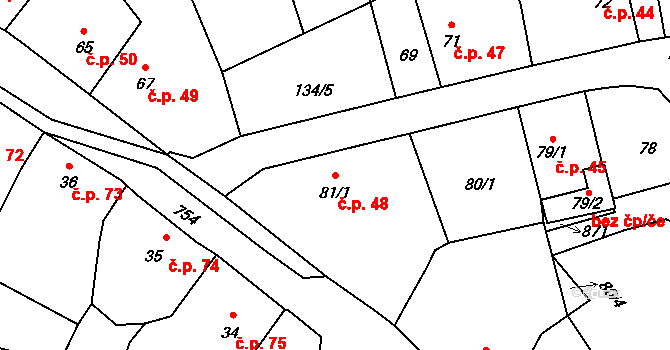 Osečná 48 na parcele st. 81/1 v KÚ Osečná, Katastrální mapa
