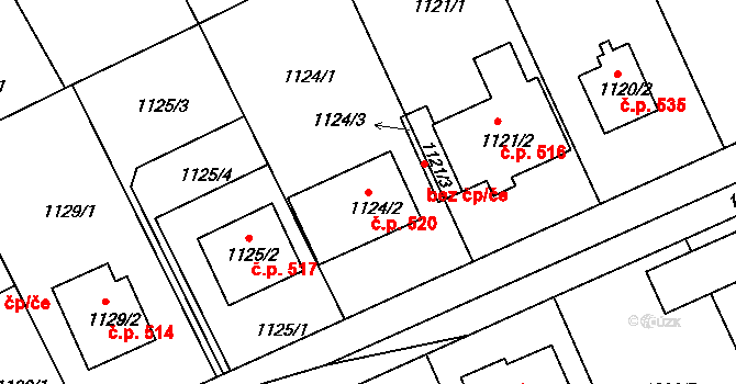 Liberec XI-Růžodol I 520, Liberec na parcele st. 1124/2 v KÚ Růžodol I, Katastrální mapa