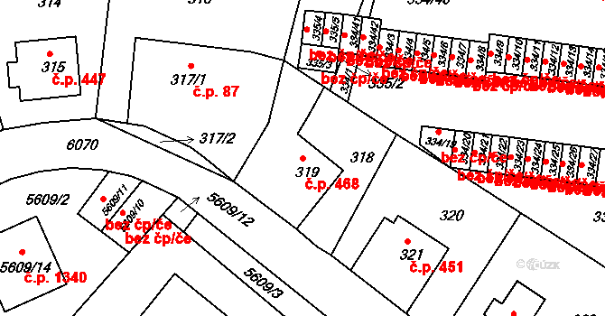 Liberec XIV-Ruprechtice 468, Liberec na parcele st. 319 v KÚ Ruprechtice, Katastrální mapa