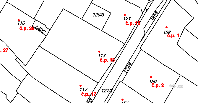 Bílina 18 na parcele st. 118 v KÚ Bílina, Katastrální mapa