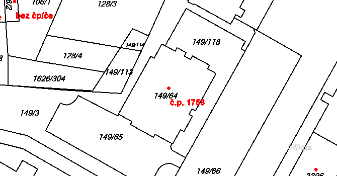 Bolevec 1758, Plzeň na parcele st. 149/64 v KÚ Bolevec, Katastrální mapa