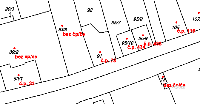 Hradiště 78, Plzeň na parcele st. 91 v KÚ Hradiště u Plzně, Katastrální mapa