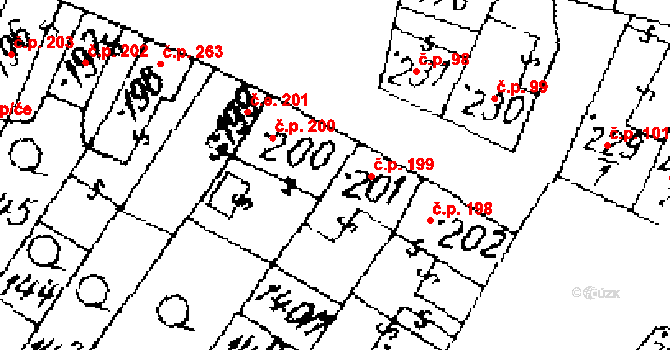 Žiželice 199 na parcele st. 201 v KÚ Žiželice nad Cidlinou, Katastrální mapa