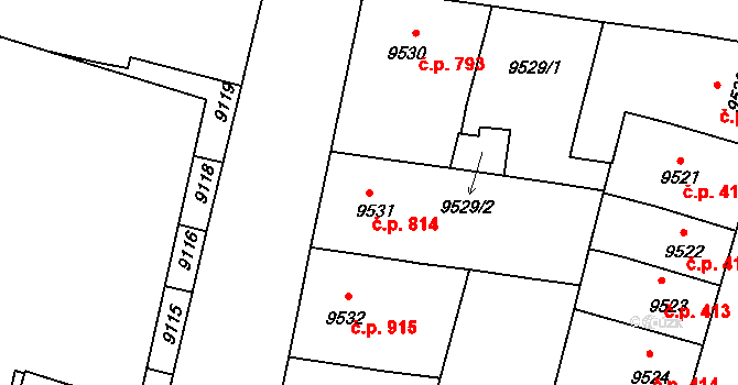 Jižní Předměstí 814, Plzeň na parcele st. 9531 v KÚ Plzeň, Katastrální mapa