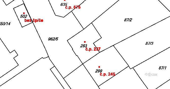 Přívoz 237, Ostrava na parcele st. 283 v KÚ Přívoz, Katastrální mapa