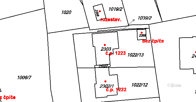 Vizovice 1223 na parcele st. 2303 v KÚ Vizovice, Katastrální mapa