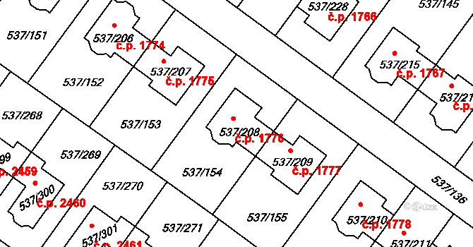 Újezd nad Lesy 1776, Praha na parcele st. 537/208 v KÚ Újezd nad Lesy, Katastrální mapa