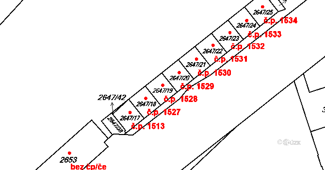 Radotín 1528, Praha na parcele st. 2647/19 v KÚ Radotín, Katastrální mapa