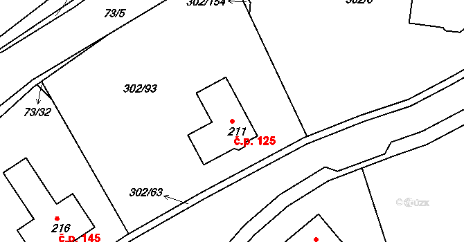 Obora 125 na parcele st. 211 v KÚ Obora u Loun, Katastrální mapa