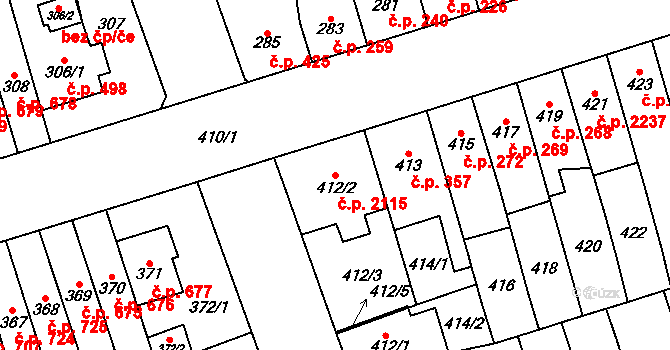 Řečkovice 2115, Brno na parcele st. 412/2 v KÚ Řečkovice, Katastrální mapa