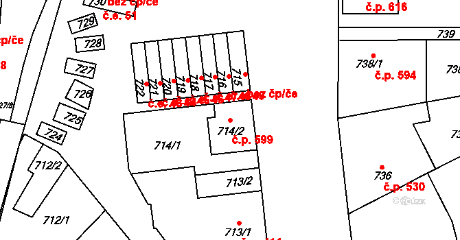 Šitbořice 599 na parcele st. 714/2 v KÚ Šitbořice, Katastrální mapa