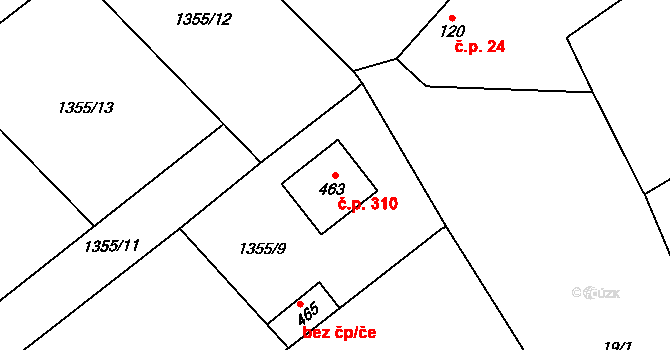 Tymákov 310 na parcele st. 463 v KÚ Tymákov, Katastrální mapa