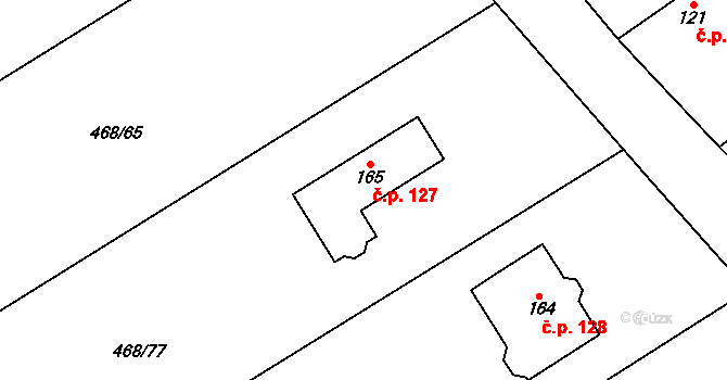 Jeviněves 127 na parcele st. 165 v KÚ Jeviněves, Katastrální mapa