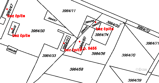 Chomutov 5455 na parcele st. 3964/50 v KÚ Chomutov I, Katastrální mapa