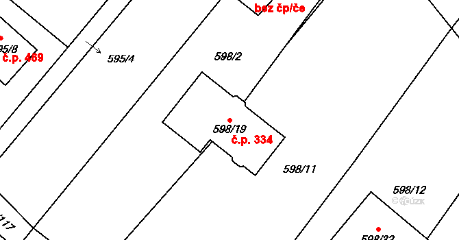 Chotíkov 334 na parcele st. 598/19 v KÚ Chotíkov, Katastrální mapa