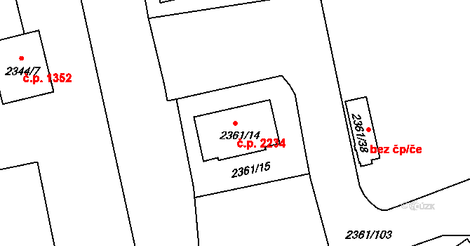 Benešov 2234 na parcele st. 2361/14 v KÚ Benešov u Prahy, Katastrální mapa