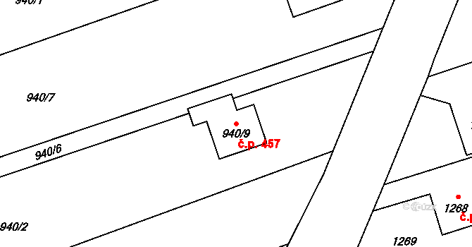 Záblatí 457, Bohumín na parcele st. 940/9 v KÚ Záblatí u Bohumína, Katastrální mapa