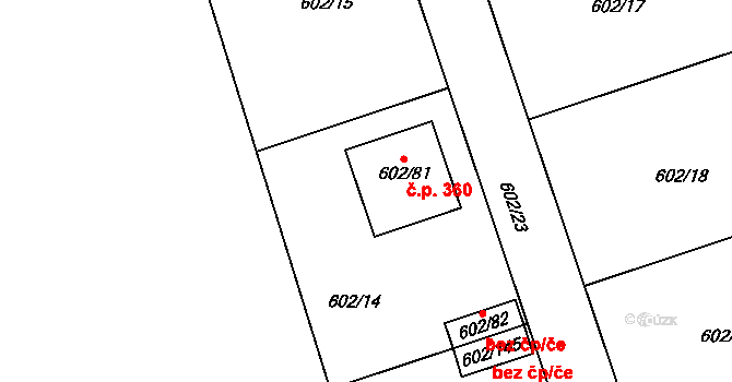 Třebestovice 360 na parcele st. 602/81 v KÚ Třebestovice, Katastrální mapa