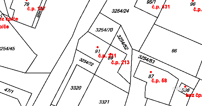 Huzová 211 na parcele st. 91 v KÚ Huzová, Katastrální mapa