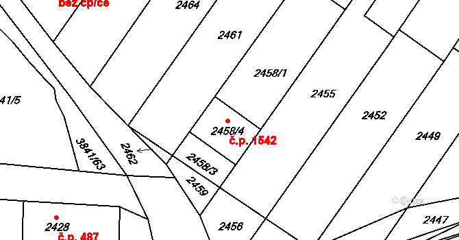 Hluk 1542 na parcele st. 2458/4 v KÚ Hluk, Katastrální mapa