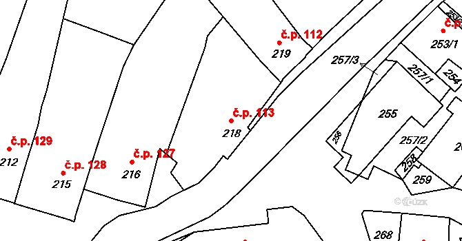 Divišov 113 na parcele st. 218 v KÚ Divišov u Benešova, Katastrální mapa