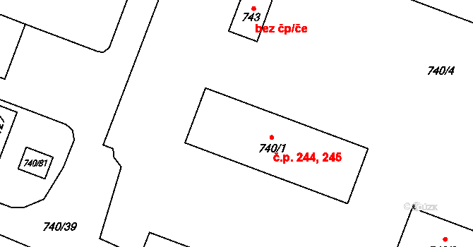 Výškovice 244,245, Ostrava na parcele st. 740/1 v KÚ Výškovice u Ostravy, Katastrální mapa