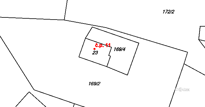Kozlov 11, Bystřice nad Pernštejnem na parcele st. 23 v KÚ Kozlov u Lesoňovic, Katastrální mapa