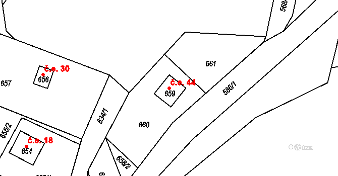 Zádveřice 44, Zádveřice-Raková na parcele st. 659 v KÚ Zádveřice, Katastrální mapa