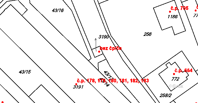 Ústí nad Orlicí 39451208 na parcele st. 3190 v KÚ Ústí nad Orlicí, Katastrální mapa