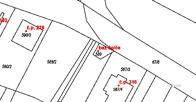 Hodonice 40972208 na parcele st. 589 v KÚ Hodonice, Katastrální mapa