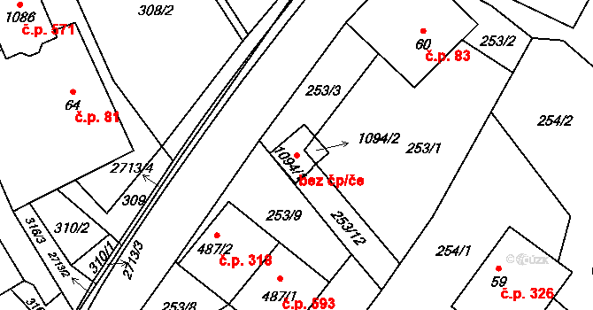 Dolní Újezd 42534208 na parcele st. 1094/1 v KÚ Dolní Újezd u Litomyšle, Katastrální mapa