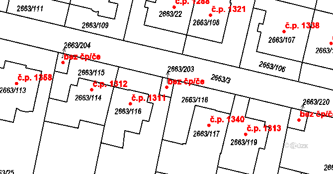 Opava 43778208 na parcele st. 2663/203 v KÚ Opava-Předměstí, Katastrální mapa