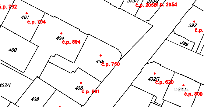 Předměstí 750, Opava na parcele st. 435 v KÚ Opava-Předměstí, Katastrální mapa