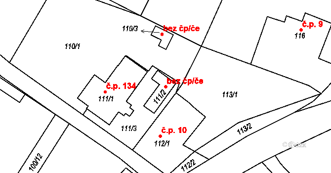 Běštín 46955208 na parcele st. 111/2 v KÚ Běštín, Katastrální mapa