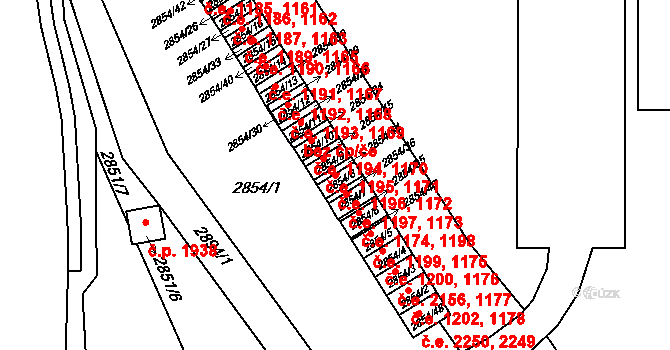 Český Těšín 1172,1196 na parcele st. 2854/8 v KÚ Český Těšín, Katastrální mapa