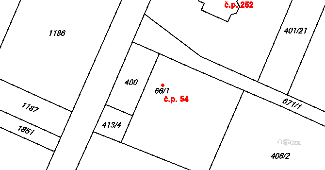 Orel 54 na parcele st. 66/1 v KÚ Orel, Katastrální mapa