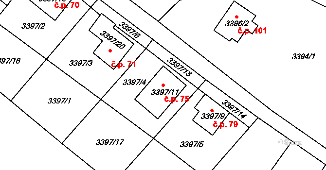 Choceňské Předměstí 75, Vysoké Mýto na parcele st. 3397/11 v KÚ Vysoké Mýto, Katastrální mapa